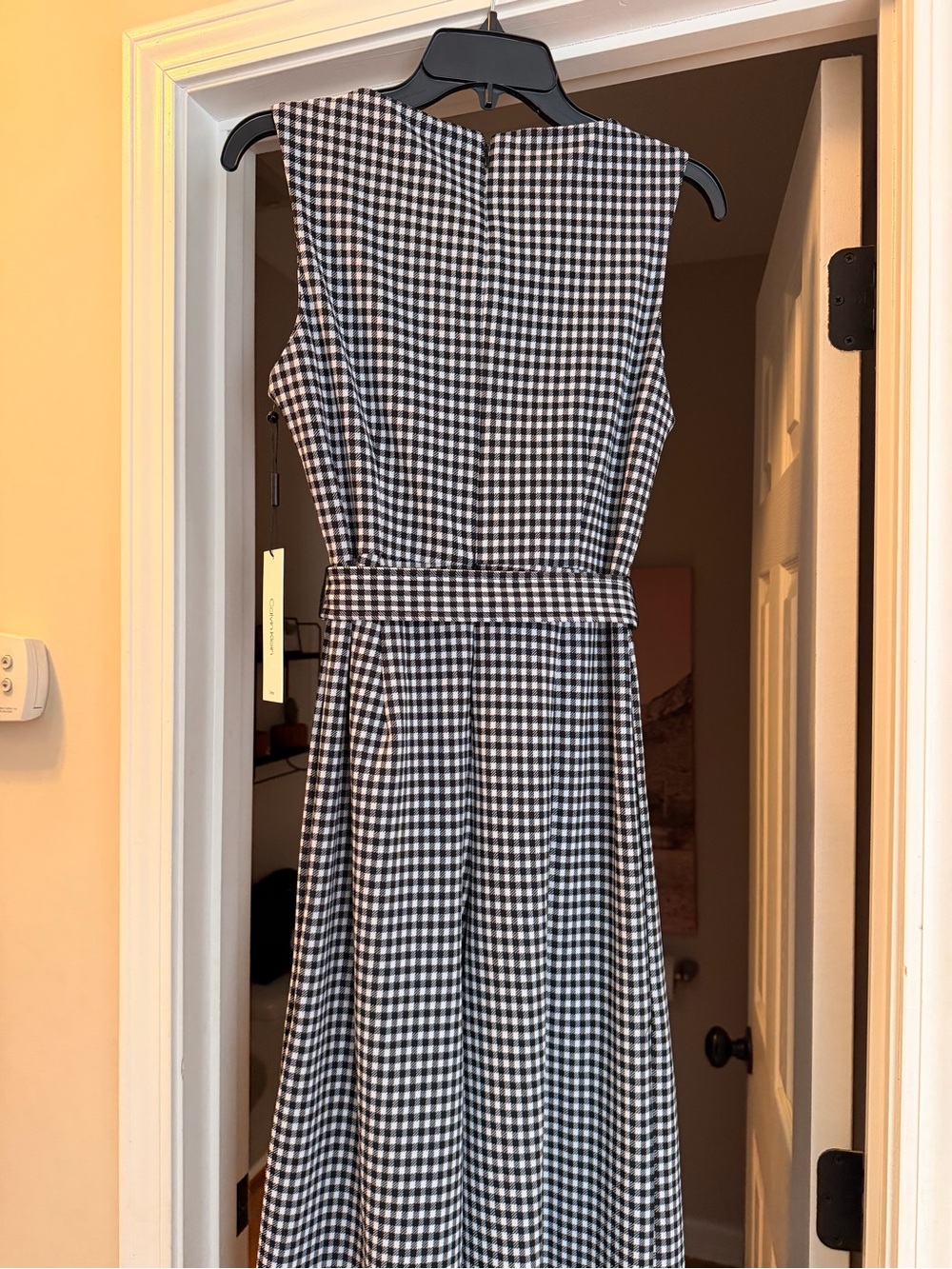 Calvin Klein Black and White Gingham Midi Dress